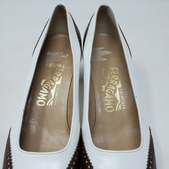 Salvatore Ferragamo Brown and White Heels - Picture 6 of 8